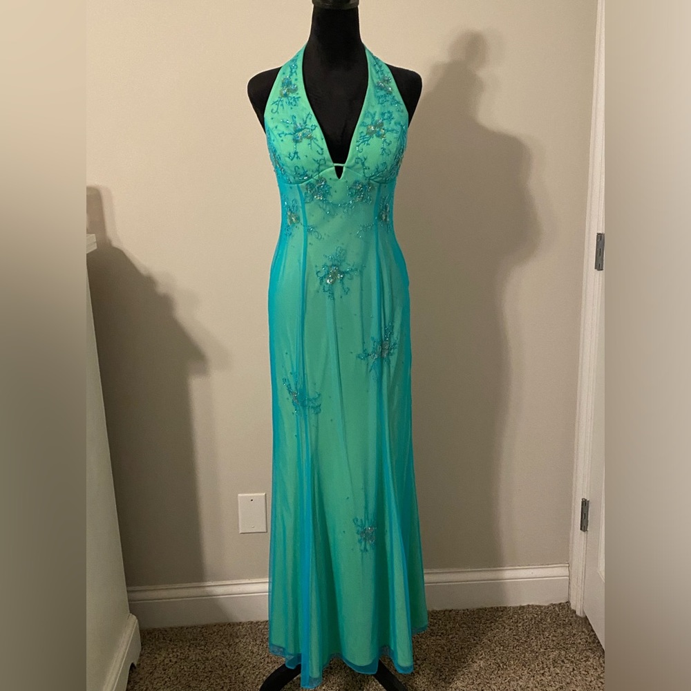 Halter Turquoise and Green prom dress!